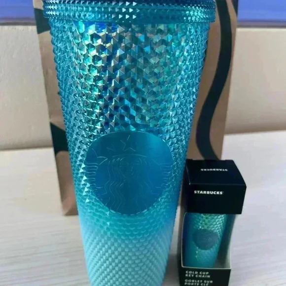 Starbucks Blue Bling Ombre Studded Venti Tumbler & Keychain - Picture 1 of 1